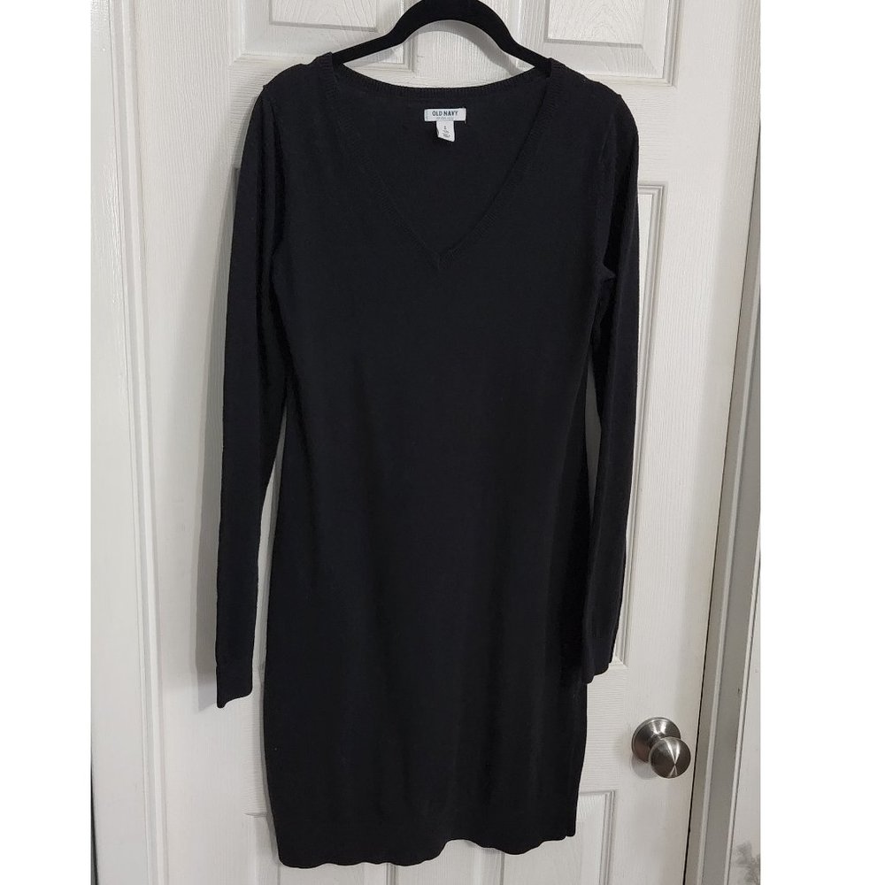 Black V-neck sweater dress - tall